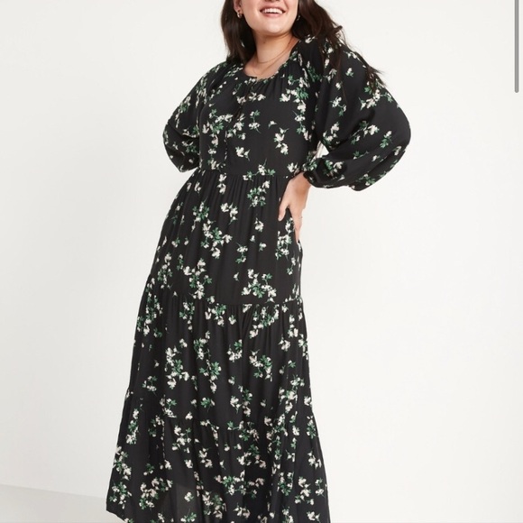 Old Navy Dresses & Skirts - Old Navy Boho Peasant Style Floral Maxi Swing Dress, Blouson Sleeves, Size XXL
